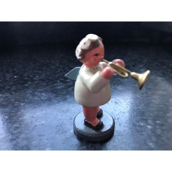Vtg Christmas Wooden Music Angel Playing The Trombone Erzgebirge Made In Germany - Picture 6 of 8